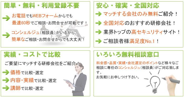 ホスピタリティ研修ならお問合せポータルの研修比較